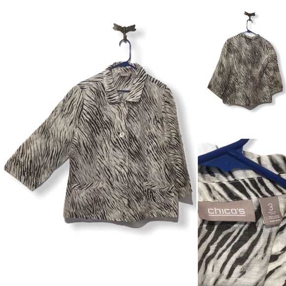Chico's Jackets & Blazers - Chico’s - Sz 3 - linen nylon animal print jacket